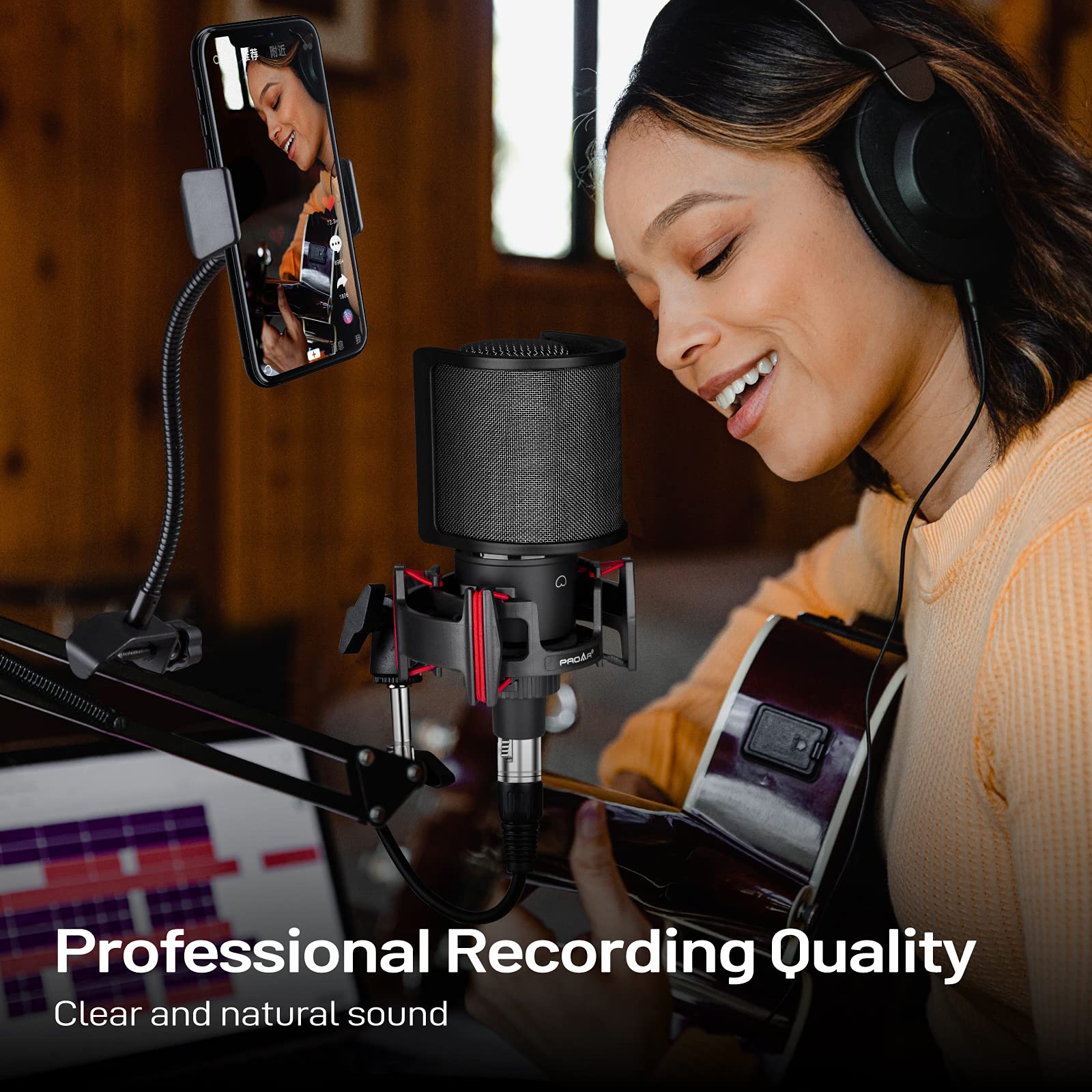 Condenser Microphone XLR,Professional Studio Recording Microphone for Computer PC,Cardioid Podcast Mic Kit with Boom Arm,Gaming